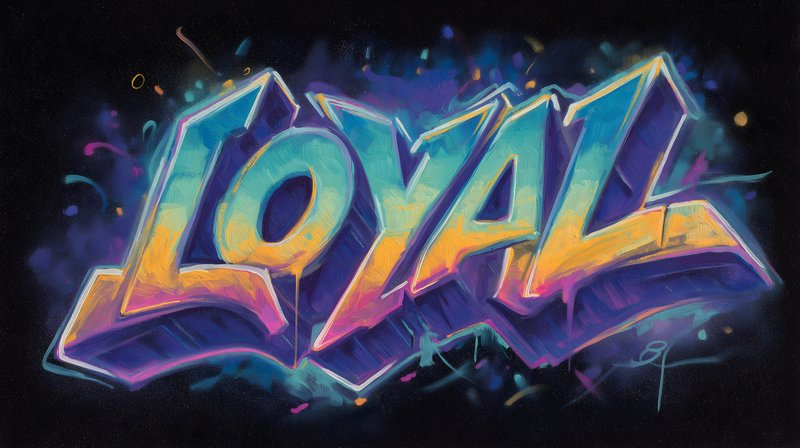 Colorful graffiti of the word Loyal on a wall at night Free Premium Stock Image - stock photo