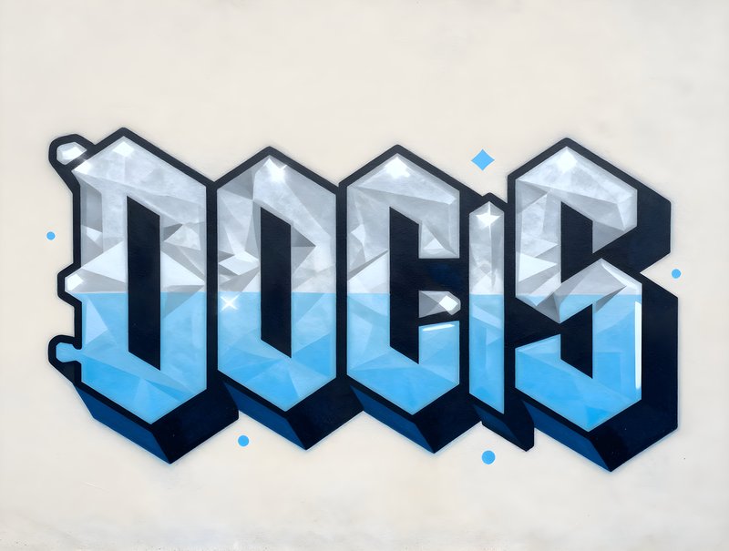 Large blue graffiti on a white wall in an urban setting Free Premium Stock Image - stock photo