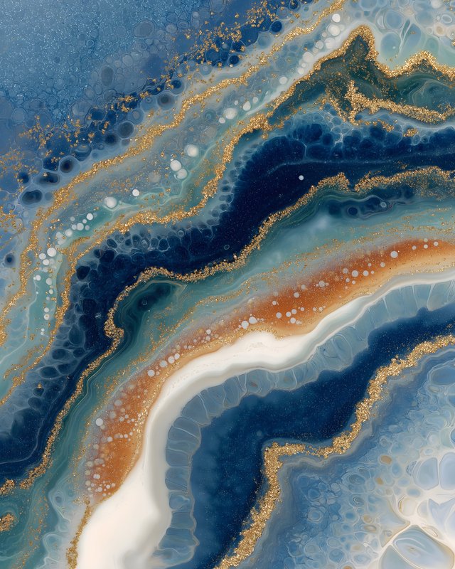 Creative art of blue and gold flowing design on canvas surface Free Premium Stock Image - stock photo