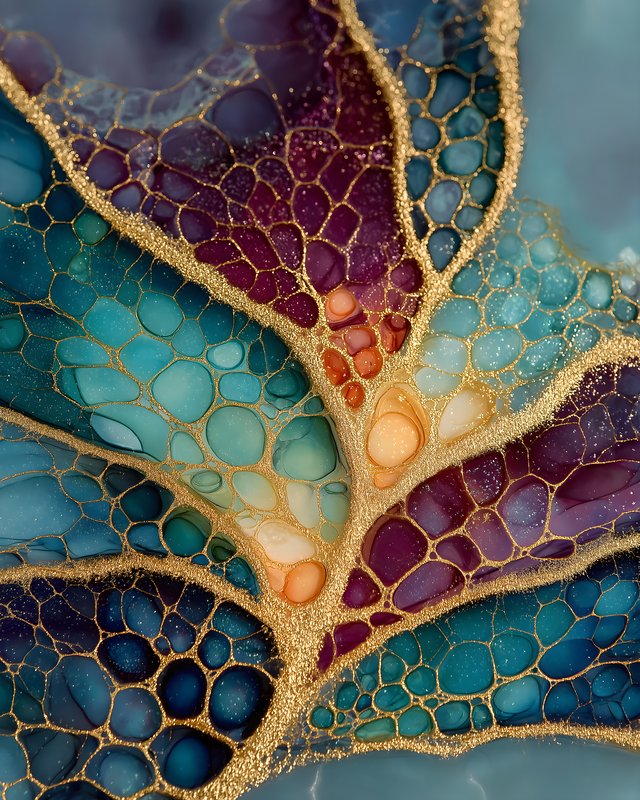 Colorful abstract art with gold lines and vibrant patterns Free Premium Stock Photo - stock photo