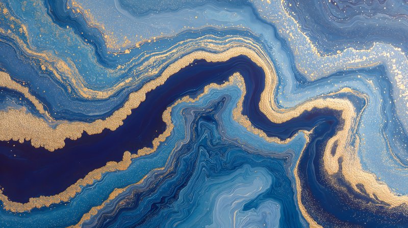 Swirling blue patterns with gold accents in abstract design Free Premium Stock Photo - stock photo