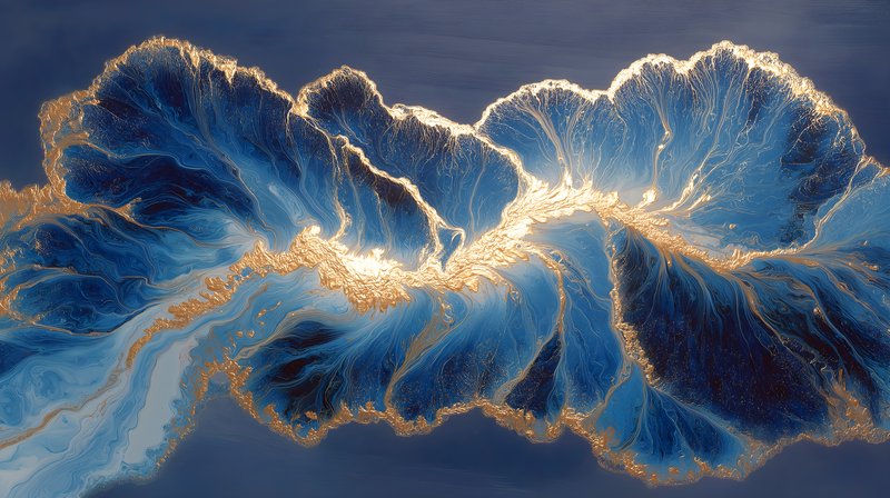 Creative artwork shows waves of blue and gold on canvas Free Premium Stock Photo - stock photo