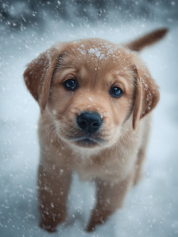 Cute puppy walking in the snow during winter Free Premium Stock Image - stock photo