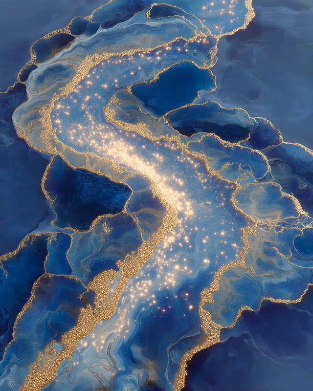 Swirling blue river with shiny paths in abstract art style Free Premium Stock Photo - stock photo