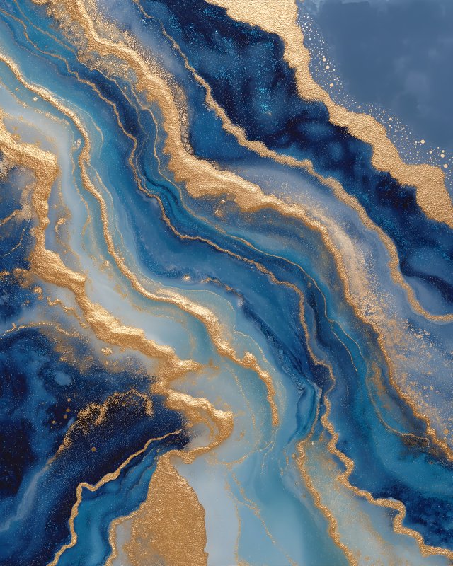 Blue and gold abstract art with flowing patterns and textures Free Premium Stock Image - stock photo
