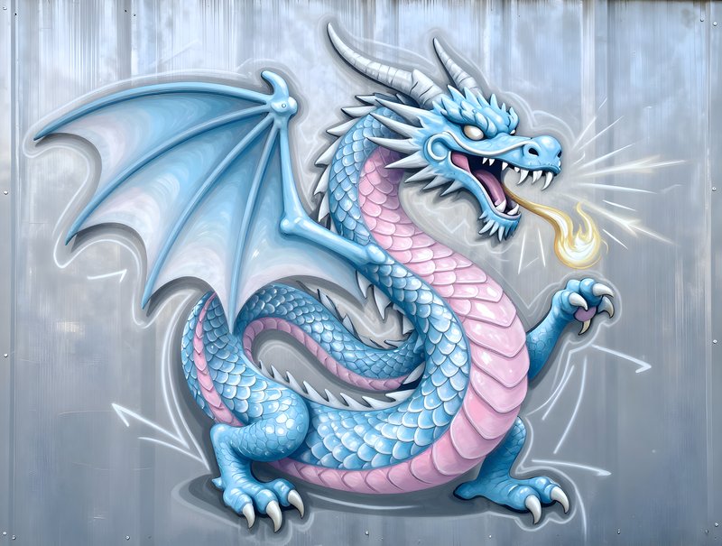Colorful dragon mural on city wall at daytime Free Premium Stock Image - stock photo
