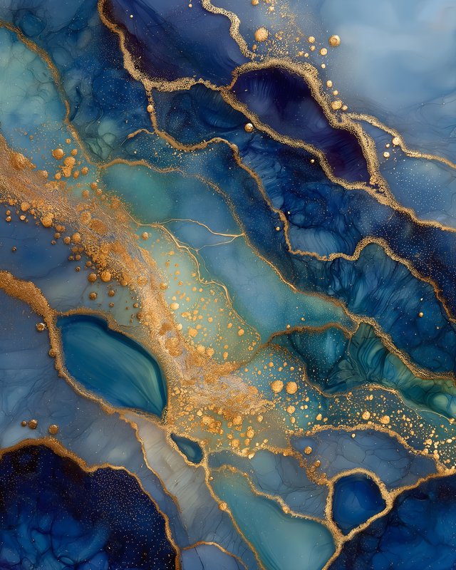 Vivid blue and gold abstract art on canvas Free Premium Stock Image - stock photo