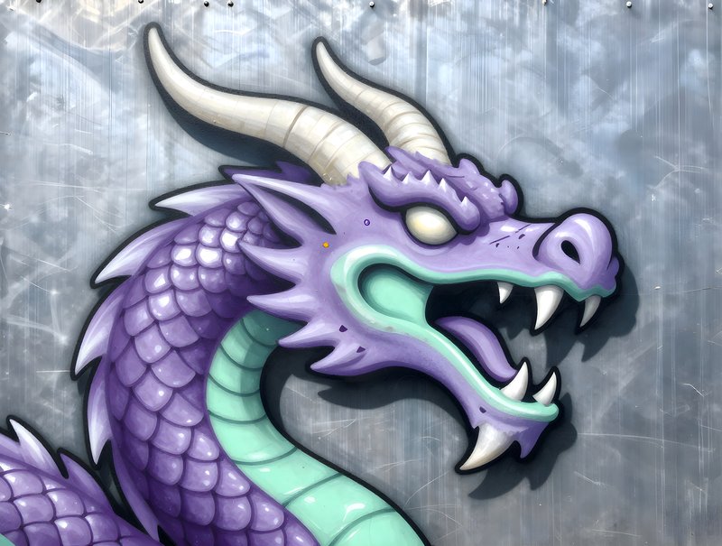 Dragon mural on a city wall shows bright colors and details Free Premium Stock Photo - stock photo
