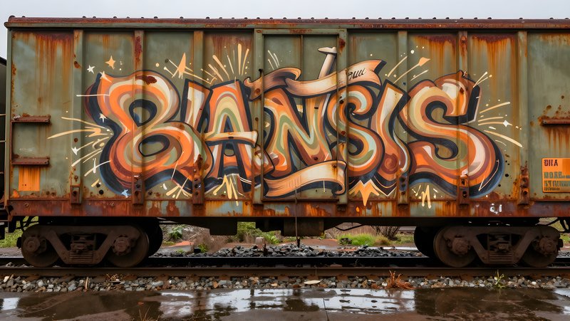 Graffiti on a train car in an outdoor setting Free Premium Stock Image - stock photo