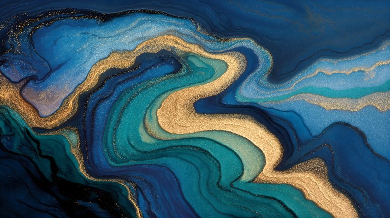 Swirls of blue and gold form abstract artwork in a design Free Premium Stock Image - stock photo