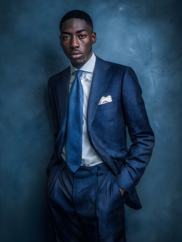 Man stands in formal wear against a blue background Free Premium Stock Image - stock photo