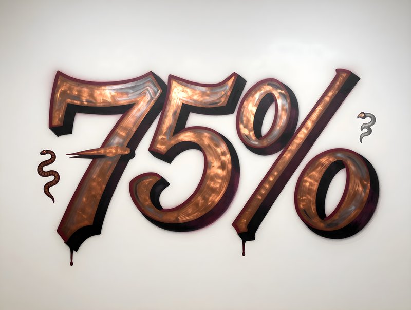 Large sign showing seventy-five percent in a creative style Free Premium Stock Photo - stock photo