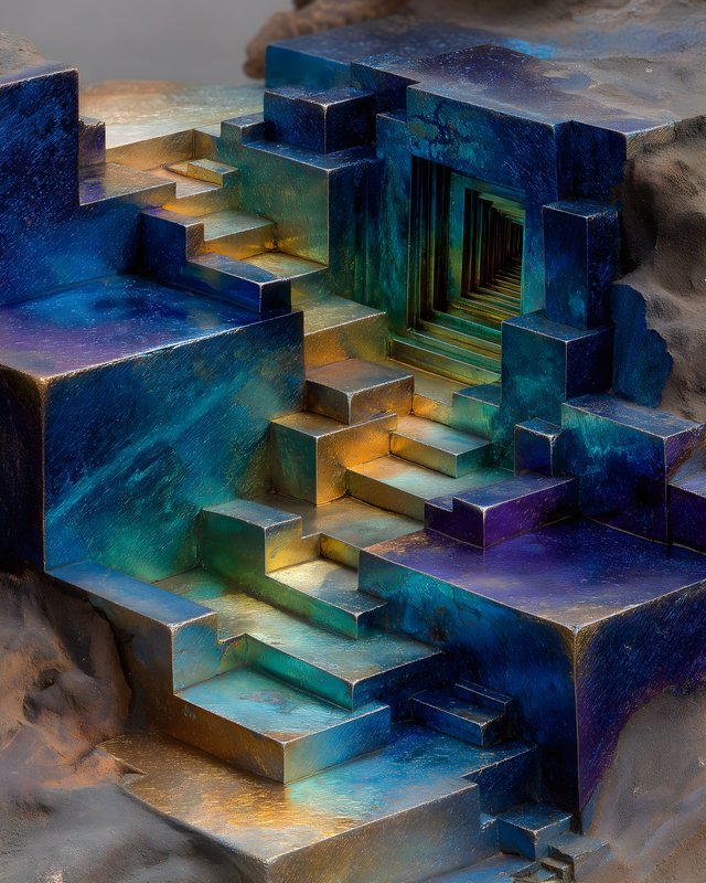 Stairs lead to a colorful tunnel in a rocky landscape Free Premium Stock Image - stock photo