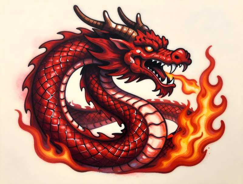 Red dragon breathing fire in traditional art style Free Premium Stock Photo - stock photo