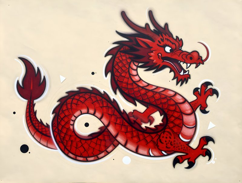 Red dragon mural on a wall in an urban setting Free Premium Stock Image - stock photo