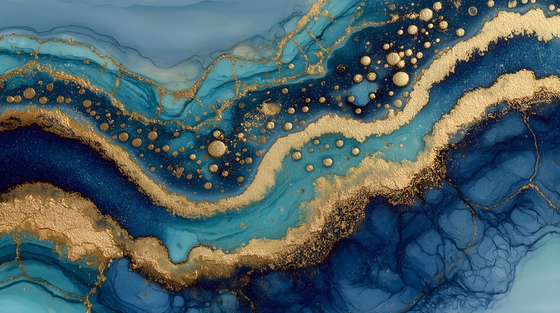 Gold and blue pattern with abstract design in fluid art Free Premium Stock Photo - stock photo