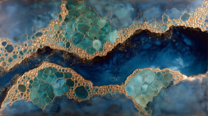 Art piece shows abstract shapes and colors of water and land Free Premium Stock Photo - stock photo