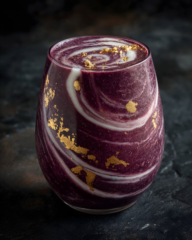 Smoothie with gold flakes served in a glass on a dark surface Free Premium Stock Photo - stock photo