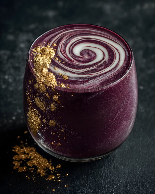 Purple drink in a clear glass with gold dust on the table Free Premium Stock Image - stock photo