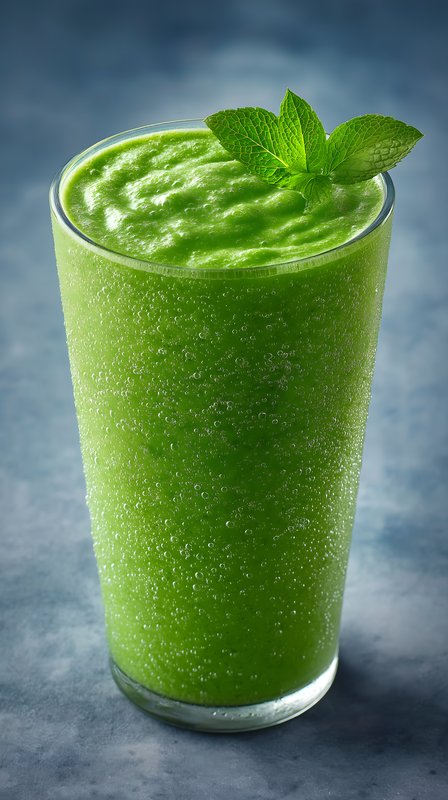 Fresh green smoothie served in clear glass with mint leaf Free Premium Stock Image - stock photo