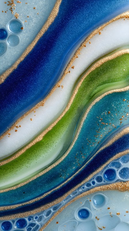 Colorful liquid patterns with gold accents on a surface Free Premium Stock Photo - stock photo
