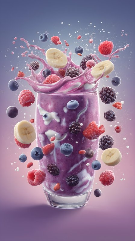 Fruit smoothie with berries and bananas captured in action Free Premium Stock Image - stock photo
