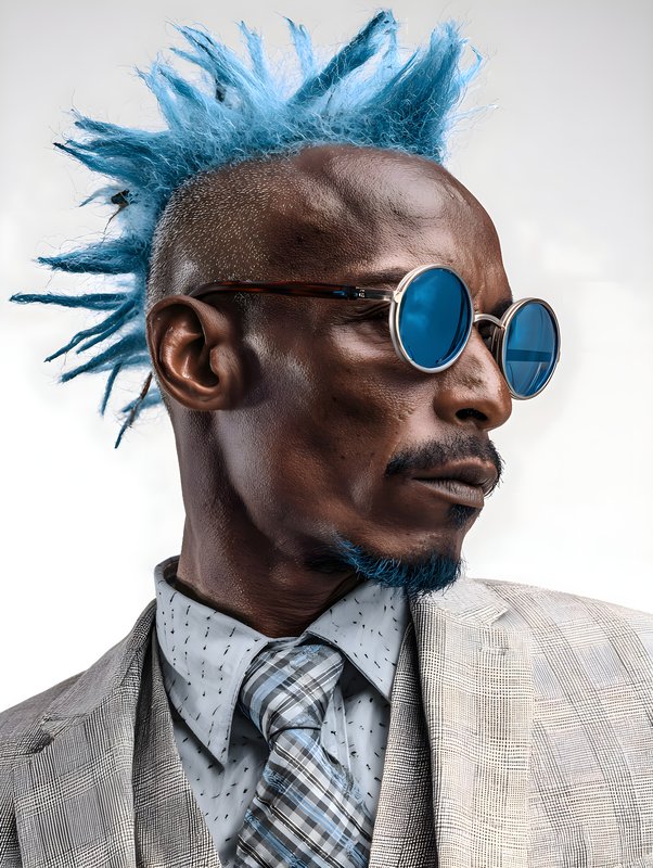 Man with blue hair and round sunglasses poses for a portrait Free Premium Stock Image - stock photo