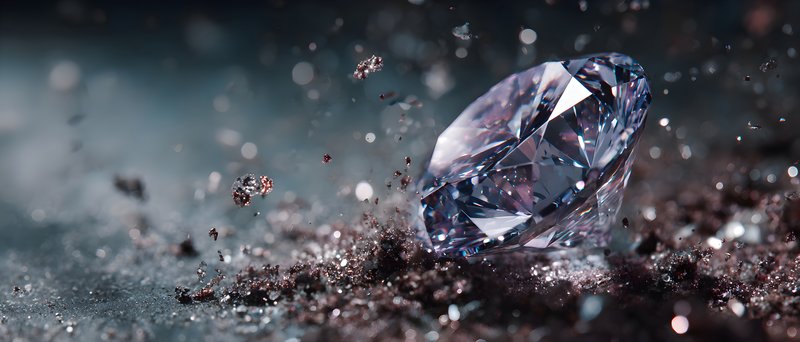 Shiny diamond sits on dark surface with dust around it Free Premium Stock Photo - stock photo