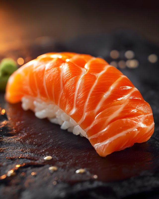 Salmon sushi placed on a dark stone surface for serving Free Premium Stock Photo - stock photo