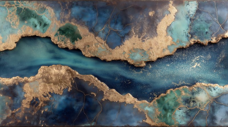 Abstract art piece showing a blue and gold river design Free Premium Stock Photo - stock photo