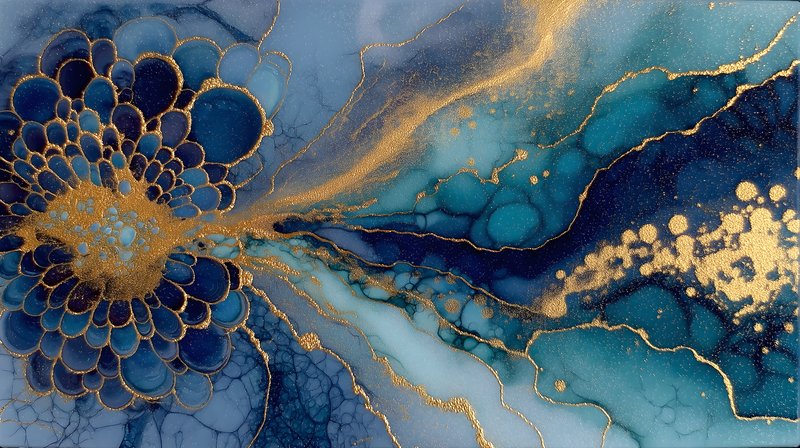 Abstract art with blue and gold patterns on canvas Free Premium Stock Image - stock photo