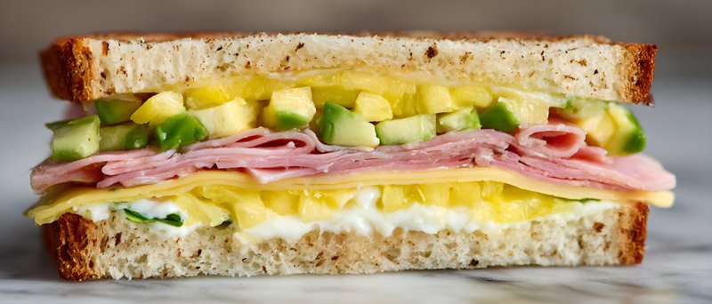 Sandwich with ham, cheese, and vegetables on whole grain bread Free Premium Stock Photo - stock photo