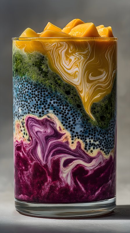 Colorful layers of fruit and cream in a tall glass Free Premium Stock Image - stock photo