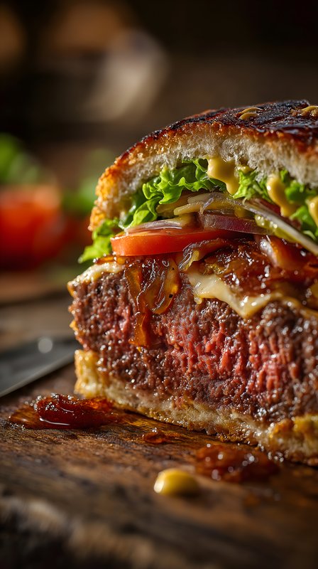 Juicy burger with layers of meat, lettuce, and tomato Free Premium Stock Image - stock photo