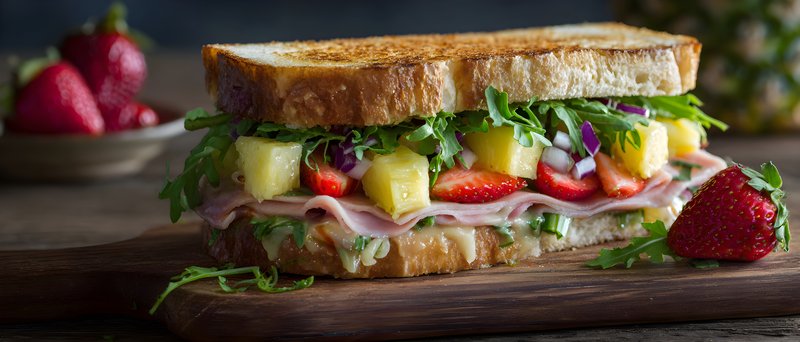Delicious sandwich with fresh ingredients on wooden table Free Premium Stock Image - stock photo