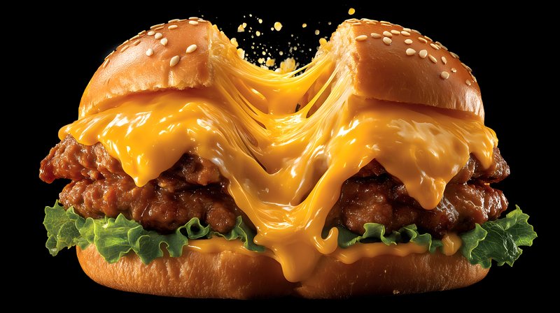 Cheesy burger with patties and lettuce on a black background Free Premium Stock Photo - stock photo