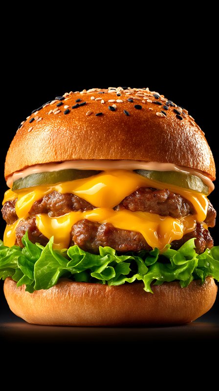 Fresh burger with cheese and vegetables on a black background Free Premium Stock Image - stock photo