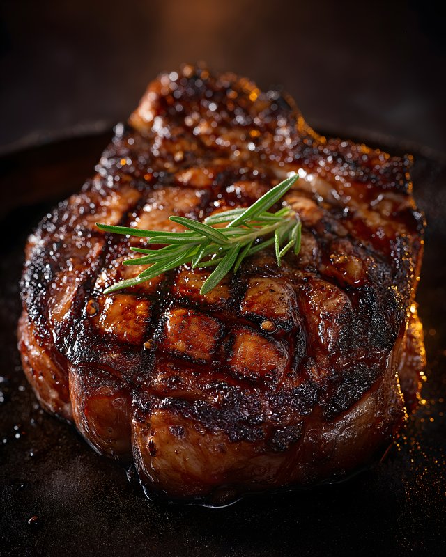 Delicious steak cooked with herbs on dark surface Free Premium Stock Image - stock photo