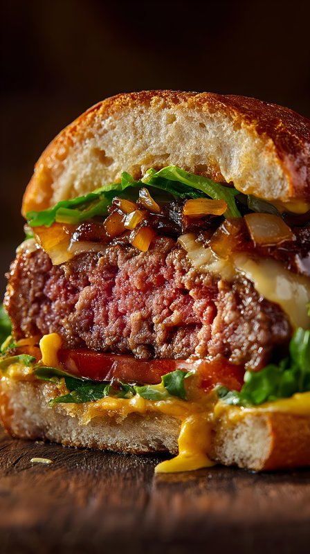 Delicious burger with beef patty, lettuce, and cheese served Free Premium Stock Photo - stock photo