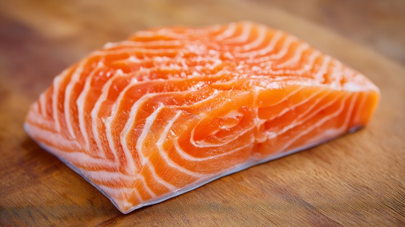 Fresh salmon fillet on wooden cutting board ready for cooking Free Premium Stock Photo - stock photo