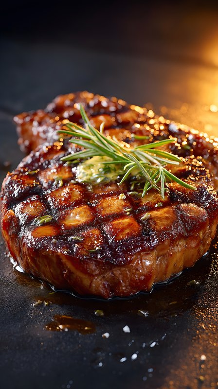 Grilled steak on a black slate serving plate Free Premium Stock Image - stock photo