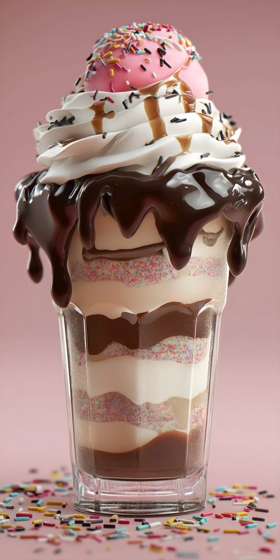 Layered ice cream dessert with chocolate and sprinkles Free Premium Stock Photo - stock photo