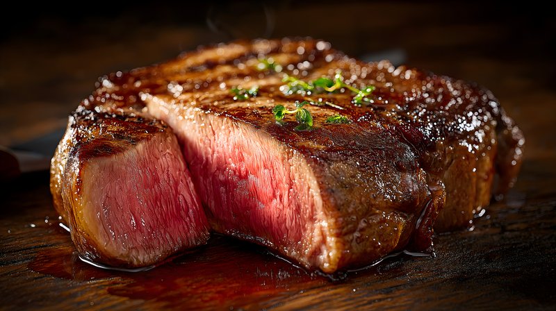 Grilled steak with juicy center on cutting board Free Premium Stock Photo - stock photo