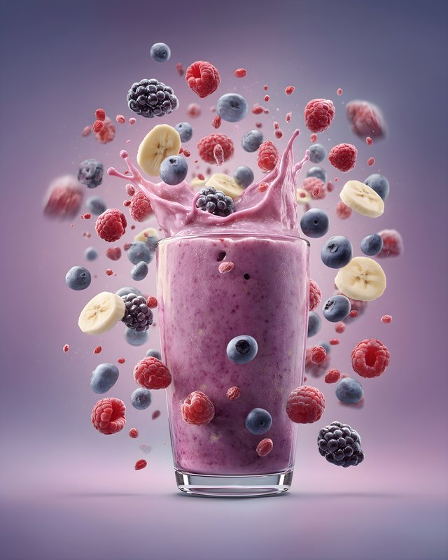 Mixed fruit drink with berries and banana in a glass Free Premium Stock Image - stock photo