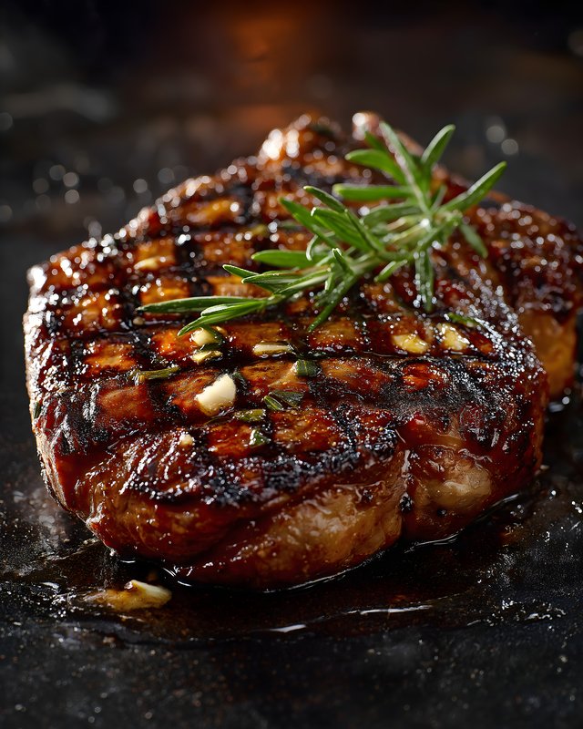 Juicy steak cooking on a grill with herbs and spices Free Premium Stock Photo - stock photo