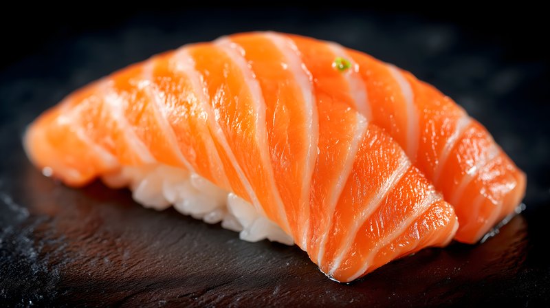 Fresh salmon sushi served on a dark plate Free Premium Stock Photo - stock photo