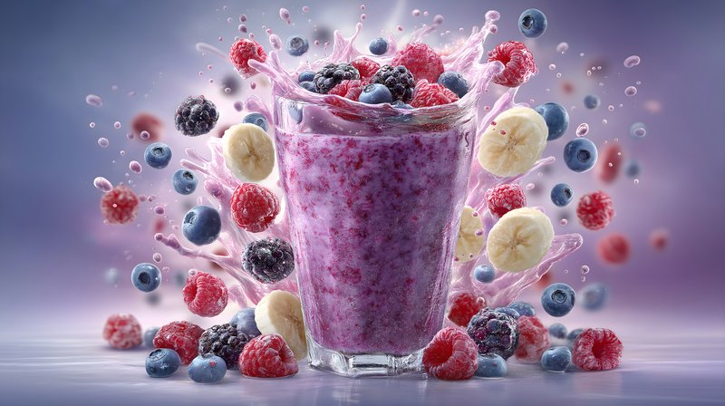 Colorful smoothie with berries splashing around in a glass Free Premium Stock Photo - stock photo