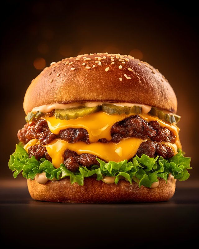 Delicious burger with cheese and lettuce on a wooden table Free Premium Stock Photo - stock photo