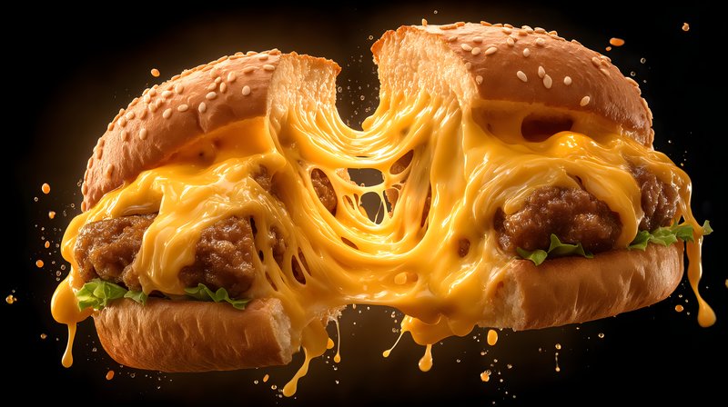 Melted cheese and chicken burger with sesame seed bun Free Premium Stock Image - stock photo