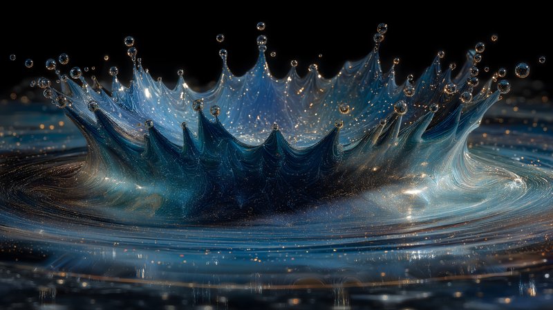 Water splash creates waves and droplets in dark space Free Premium Stock Image - stock photo